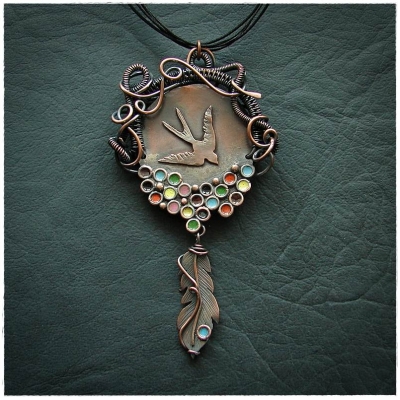 naszyjnik miedziany - jaskółka i wire wrapping