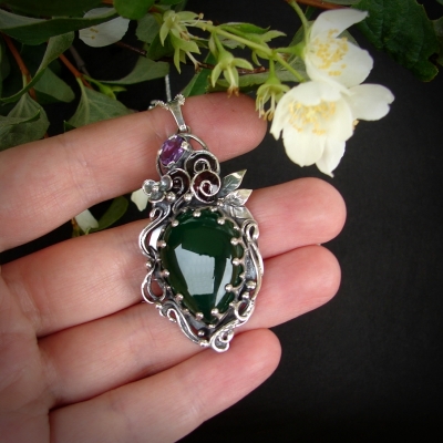 Srebrny Naszyjnik z Agatem i Ametystem