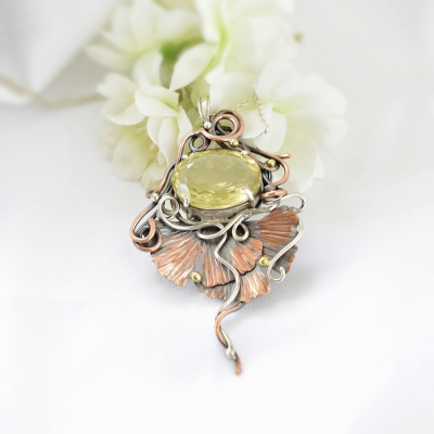 Srebrny Wisiorek Liście Miłorzębu