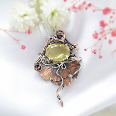 Ginko - Srebrno-Miedziany Wisiorek