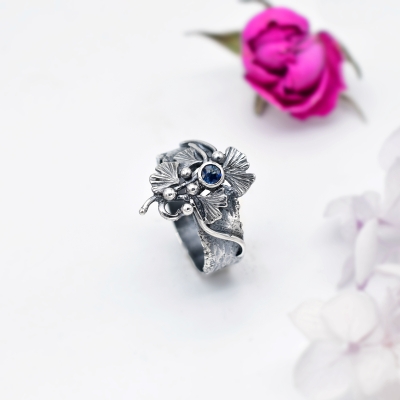 Liść Ginkgo Pierścionek Srebrny