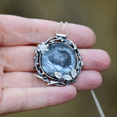 Srebrny Wisiorek z Opalem Dendrytowym